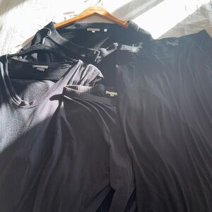 Vince black long skirt, black leggings, black long tank and sweater. Size M